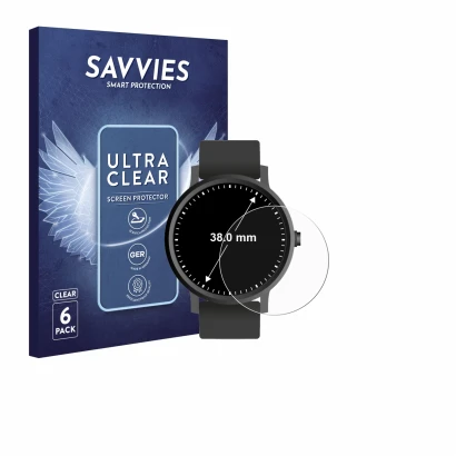 Face avant d’un emballage produit avec le logo de la marque Savvies. À côté, l’appareil Circulaire Displays (ø: 38 mm) est rep