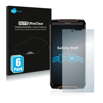 Face avant d’un emballage produit avec le logo de la marque Savvies. À côté, l’appareil Cubot King Kong 3 est représenté avec 