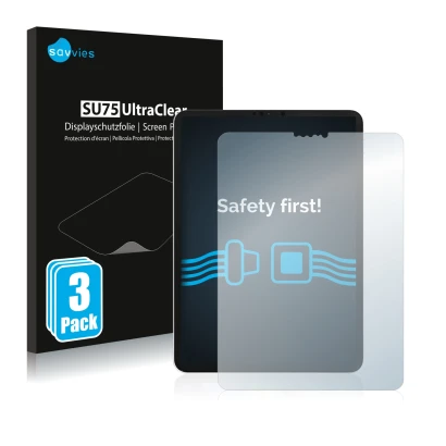 Face avant d’un emballage produit avec le logo de la marque Savvies. À côté, l’appareil Apple iPad Pro 11" WiFi 2020 (2e Gen.)