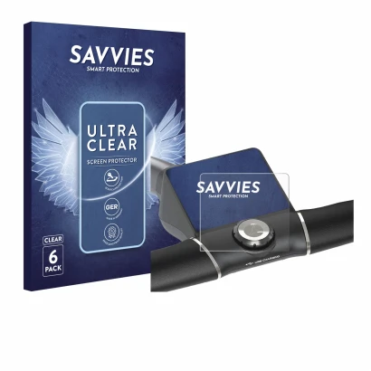 Face avant d’un emballage produit avec le logo de la marque Savvies. À côté, l’appareil Motocaddy M5 GPS Electric Trolley est 