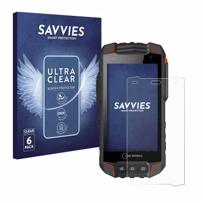 Face avant d’un emballage produit avec le logo de la marque Savvies. À côté, l’appareil i.safe MOBILE IS530.1 est représenté a
