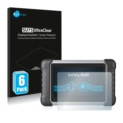 Face avant d’un emballage produit avec le logo de la marque Savvies. À côté, l’appareil Autel MaxiCOM MK808 est représenté ave