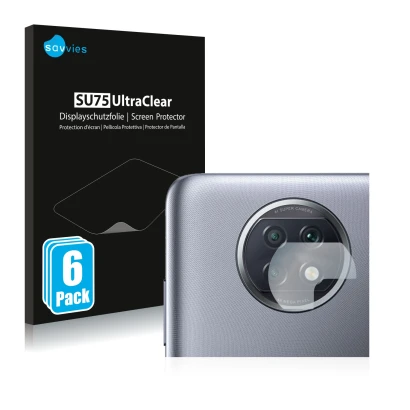 Face avant d’un emballage produit avec le logo de la marque Savvies. À côté, l’appareil Xiaomi Redmi Note 9T 5G (Caméra UNIQUE