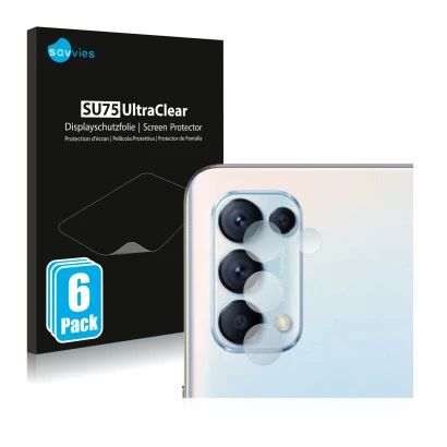 Face avant d’un emballage produit avec le logo de la marque Savvies. À côté, l’appareil Oppo Find X3 Lite (Caméra UNIQUEMENT) 