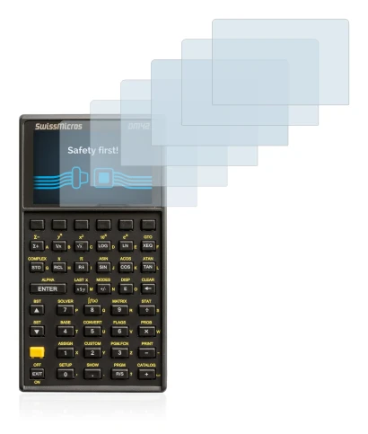 Image de l'appareil SwissMicros DM42 avec une grande variété de protections d'écran.