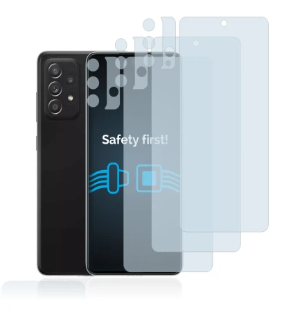 Image de l'appareil Samsung Galaxy A52 5G (Avant+Caméra) avec une grande variété de protections d'écran.