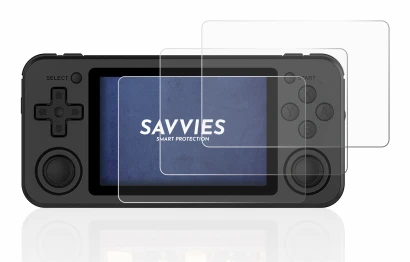 Image de l'appareil Anbernic RG351P avec une grande variété de protections d'écran.