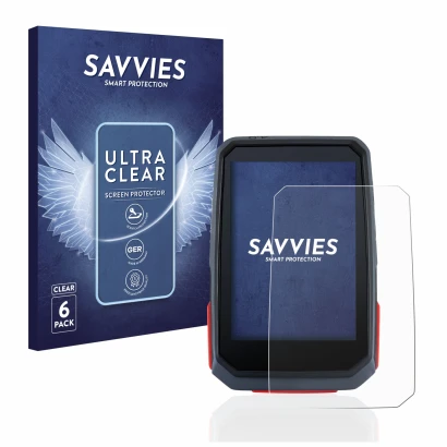 Face avant d’un emballage produit avec le logo de la marque Savvies. À côté, l’appareil Sigma ROX 4.0 est représenté avec la p