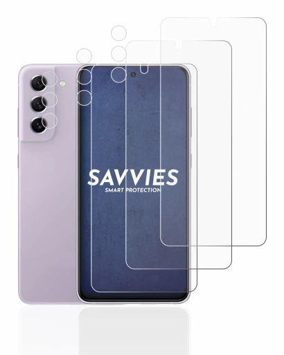 Image de l'appareil Samsung Galaxy S21 FE 5G (Avant+Caméra) avec une grande variété de protections d'écran.