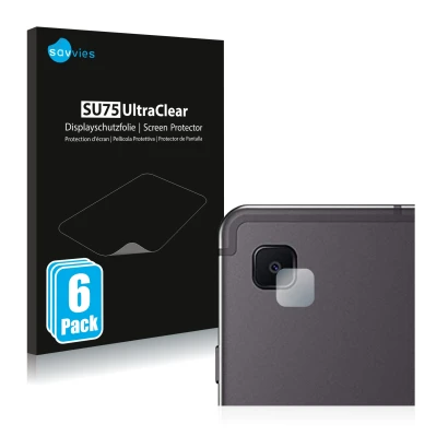 Face avant d’un emballage produit avec le logo de la marque Savvies. À côté, l’appareil Samsung Galaxy Tab S6 Lite WiFi 2022 (