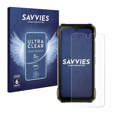 Face avant d’un emballage produit avec le logo de la marque Savvies. À côté, l’appareil Doogee S89 Pro est représenté avec la 