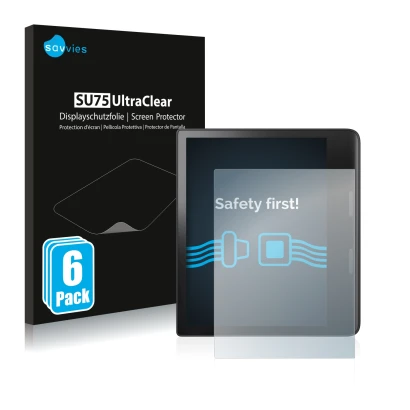 Face avant d’un emballage produit avec le logo de la marque Savvies. À côté, l’appareil Tolino Epos 3 est représenté avec la p