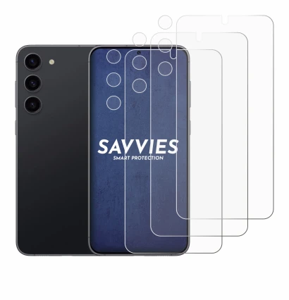 Image de l'appareil Samsung Galaxy S23 (Avant+Caméra) avec une grande variété de protections d'écran.