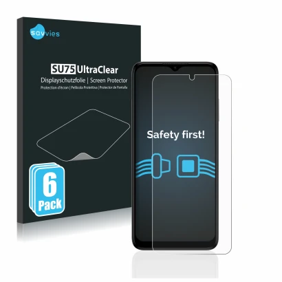 Face avant d’un emballage produit avec le logo de la marque Savvies. À côté, l’appareil Nokia G22 est représenté avec la prote