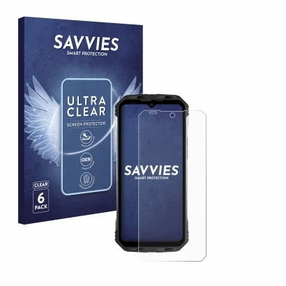 Face avant d’un emballage produit avec le logo de la marque Savvies. À côté, l’appareil Doogee S100 est représenté avec la pro