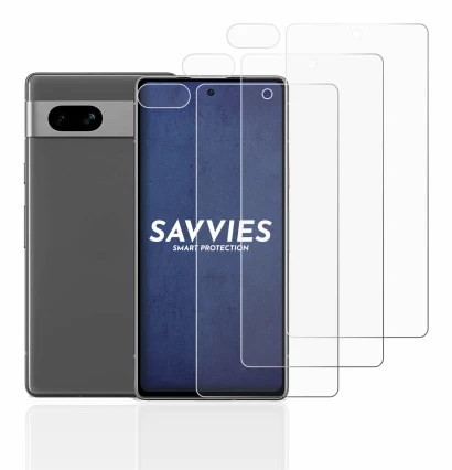 Image de l'appareil Google Pixel 7a (Avant+Caméra) avec une grande variété de protections d'écran.