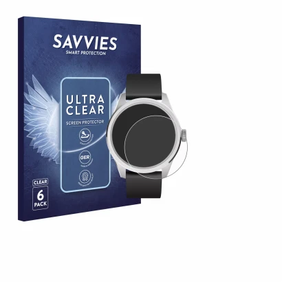 Face avant d’un emballage produit avec le logo de la marque Savvies. À côté, l’appareil Withings ScanWatch 2 (42 mm) est repré