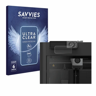 Face avant d’un emballage produit avec le logo de la marque Savvies. À côté, l’appareil Bambu Lab P1S 3D Printer est représent