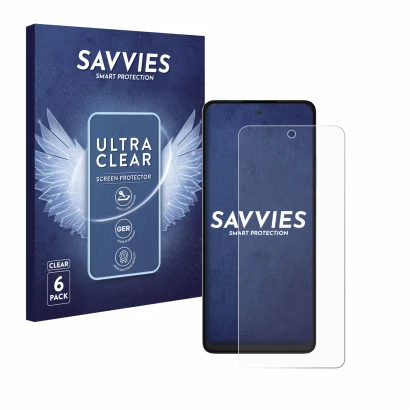 Face avant d’un emballage produit avec le logo de la marque Savvies. À côté, l’appareil TCL 40 NXTPAPER est représenté avec la