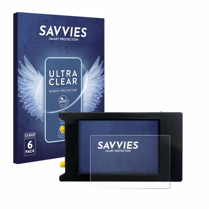 Face avant d’un emballage produit avec le logo de la marque Savvies. À côté, l’appareil LiteVNA 64 est représenté avec la prot