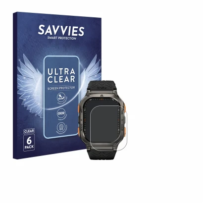 Face avant d’un emballage produit avec le logo de la marque Savvies. À côté, l’appareil Kospet Tank M3 Ultra est représenté av