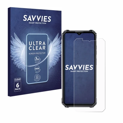 Face avant d’un emballage produit avec le logo de la marque Savvies. À côté, l’appareil Oukitel WP28E est représenté avec la p