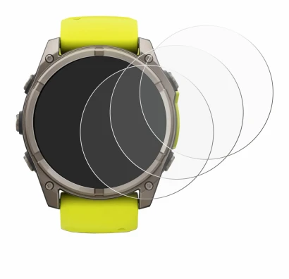 Image de l'appareil Garmin Fenix 8 Solar (51 mm) avec une grande variété de protections d'écran.