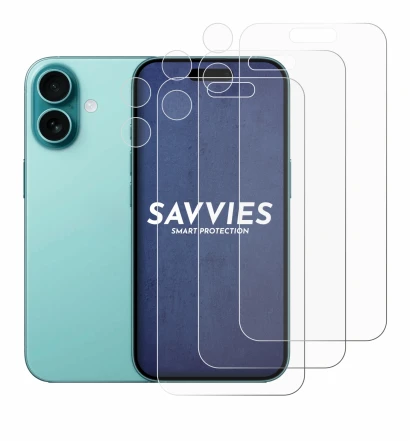 Image de l'appareil Apple iPhone 16 (Avant+Caméra) avec une grande variété de protections d'écran.