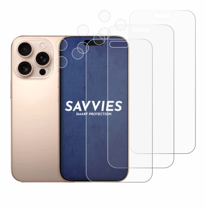 Image de l'appareil Apple iPhone 16 Pro Max (Avant+Caméra) avec une grande variété de protections d'écran.