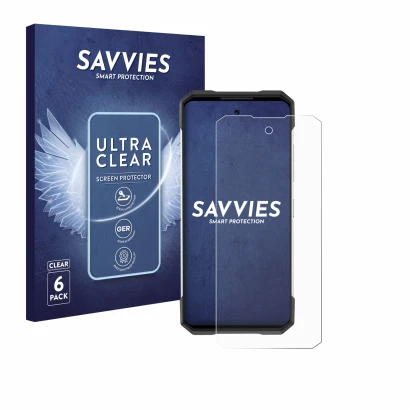 Face avant d’un emballage produit avec le logo de la marque Savvies. À côté, l’appareil Doogee S200 est représenté avec la pro