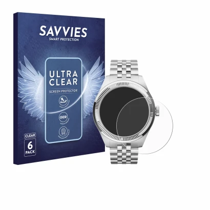 Face avant d’un emballage produit avec le logo de la marque Savvies. À côté, l’appareil Withings ScanWatch Nova Brilliant (39 