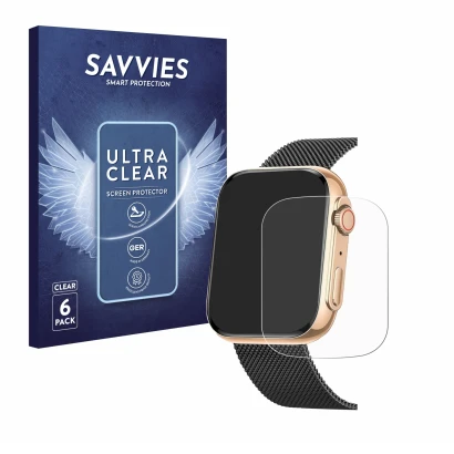 Face avant d’un emballage produit avec le logo de la marque Savvies. À côté, l’appareil Powerwill Smartwatch 1.91" est représe