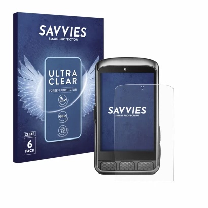 Face avant d’un emballage produit avec le logo de la marque Savvies. À côté, l’appareil Wahoo Elemnt ACE est représenté avec l