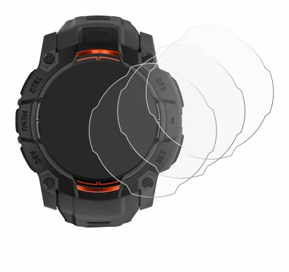 Image de l'appareil Garmin Instinct 3 Solar (50 mm) avec une grande variété de protections d'écran.