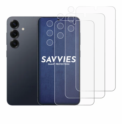 Image de l'appareil Samsung Galaxy S25 (Avant+Caméra) avec une grande variété de protections d'écran.
