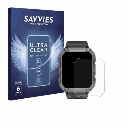 Face avant d’un emballage produit avec le logo de la marque Savvies. À côté, l’appareil Blackview W60 2.01" est représenté ave