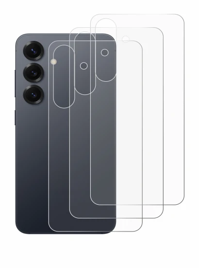Image de l'appareil Samsung Galaxy S25 (Arrière) avec une grande variété de protections d'écran.
