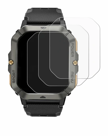 Image de l'appareil Banlvs Smartwatch 2.02" avec une grande variété de protections d'écran.