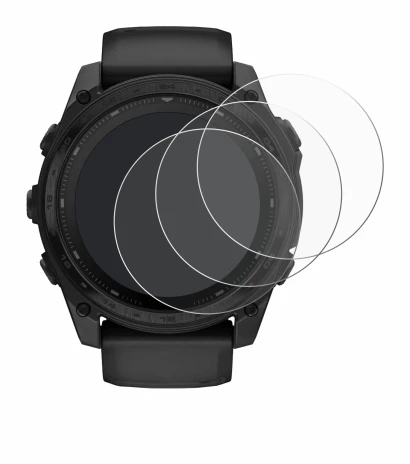 Image de l'appareil Garmin Tactix 8 Solar (51 mm) avec une grande variété de protections d'écran.
