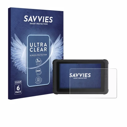 Face avant d’un emballage produit avec le logo de la marque Savvies. À côté, l’appareil Webfleet PRO 8475 est représenté avec 