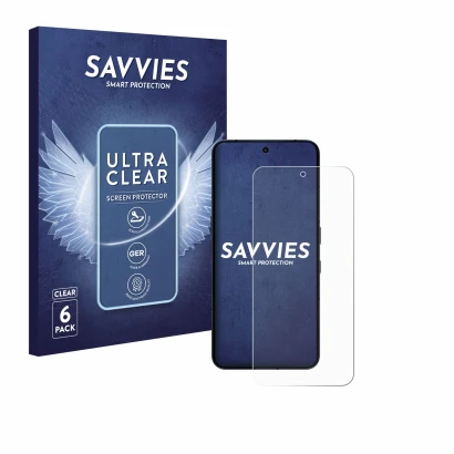 Face avant d’un emballage produit avec le logo de la marque Savvies. À côté, l’appareil Nothing Phone (3) est représenté avec 
