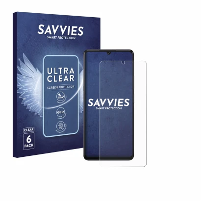Face avant d’un emballage produit avec le logo de la marque Savvies. À côté, l’appareil Cubot X100 est représenté avec la prot