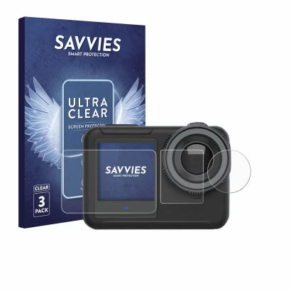 Face avant d’un emballage produit avec le logo de la marque Savvies. À côté, l’appareil SVBONY SVGO3 4K est représenté avec la