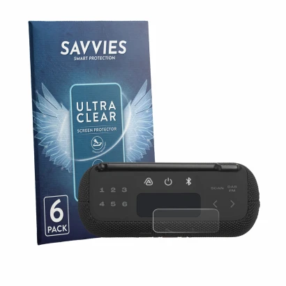 Face avant d’un emballage produit avec le logo de la marque Savvies. À côté, l’appareil JBL Tuner 3 est représenté avec la pro