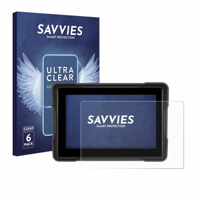 Face avant d’un emballage produit avec le logo de la marque Savvies. À côté, l’appareil GOHHDL A4058-IP67 5" est représenté av