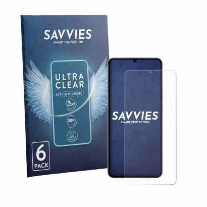 Face avant d’un emballage produit avec le logo de la marque Savvies. À côté, l’appareil realme Note 80 est représenté avec la 