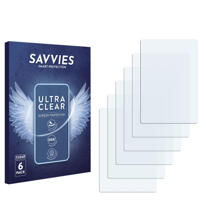 Face avant d’un emballage produit avec le logo de la marque Savvies. À côté se trouve la protection d’écran correspondante.