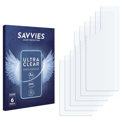 Face avant d’un emballage produit avec le logo de la marque Savvies. À côté se trouve la protection d’écran correspondante.