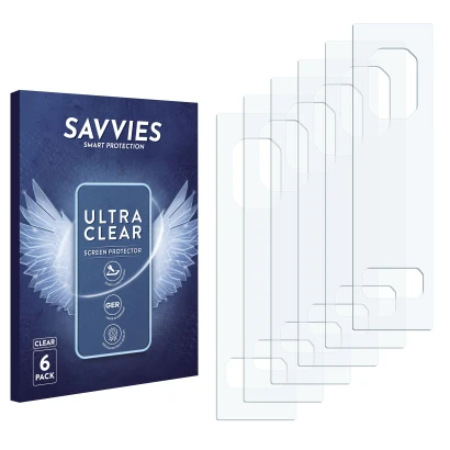 Face avant d’un emballage produit avec le logo de la marque Savvies. À côté se trouve la protection d’écran correspondante.