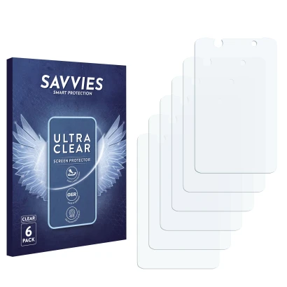 Face avant d’un emballage produit avec le logo de la marque Savvies. À côté se trouve la protection d’écran correspondante.